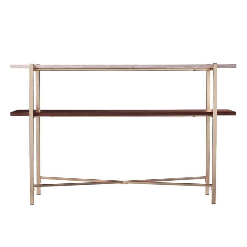 Southern Enterprises Ardmillan Wood And Iron Faux Marble Console Table in Brass