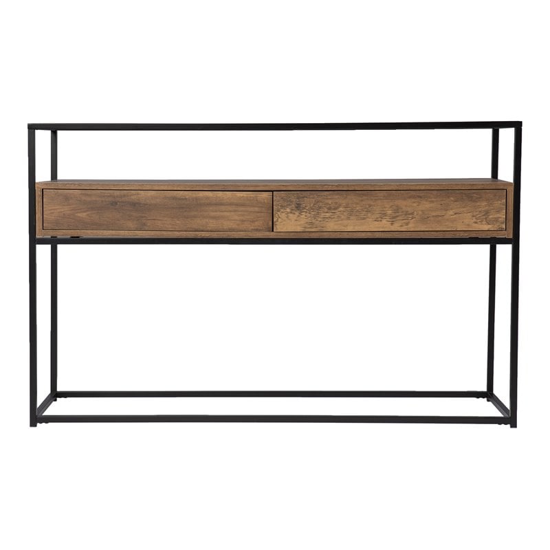 SEI Furniture Olivern Glass-Top Console Table with Storage Black-Natural