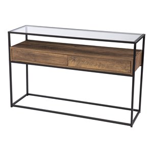 SEI Furniture Olivern Glass-Top Console Table with Storage Black-Natural