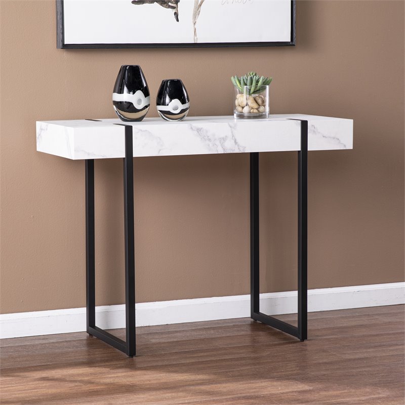 white faux marble console table