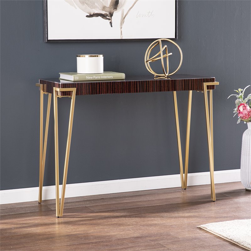 SEI Furniture Brodkirk Console Table in Brown-Gold