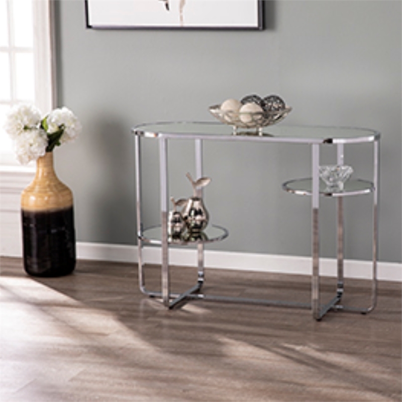 Southern Enterprises Maxina Mirrored Metal Console Table in Chrome