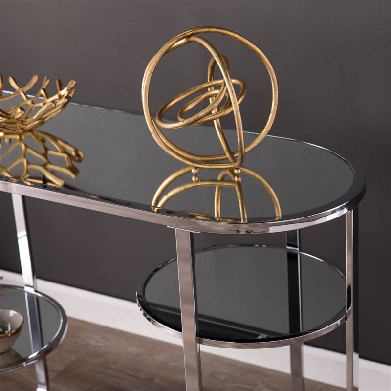Southern Enterprises Maxina Mirrored Metal Console Table in Chrome