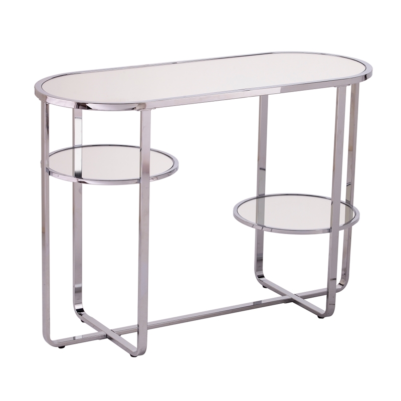 Southern Enterprises Maxina Mirrored Metal Console Table in Chrome