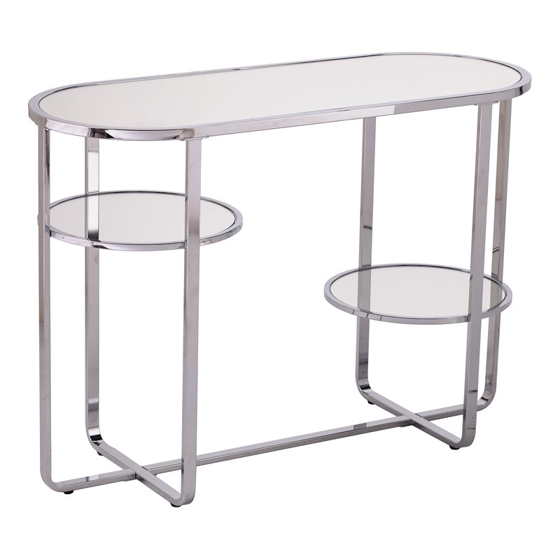 Southern Enterprises Maxina Mirrored Metal Console Table in Chrome