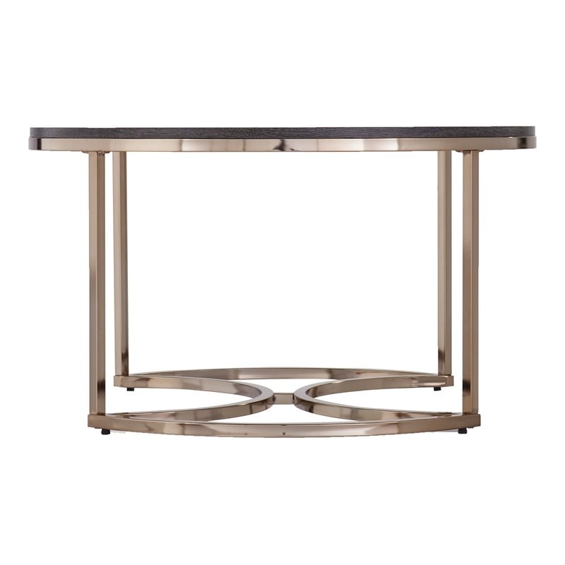 SEI Furniture Lachlan Round Metal Nested Coffee Table Set in Champagne/Espresso