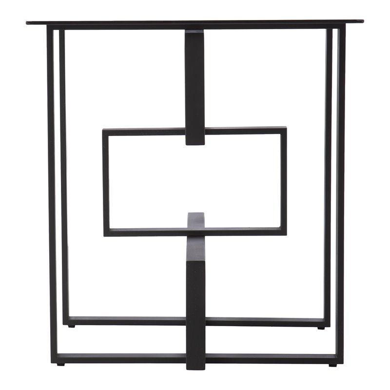 SEI Furniture Clanlin Glass-Top/Metal Base End Table in Black and Gray