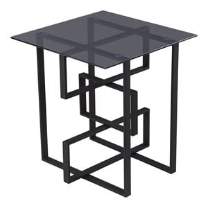 SEI Furniture Clanlin Glass-Top/Metal Base End Table in Black and Gray