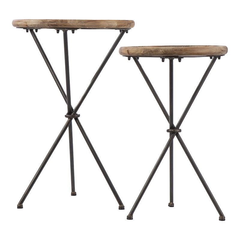 SEI Furniture Crellon Glass-Top Round End Table Set in Natural/Black
