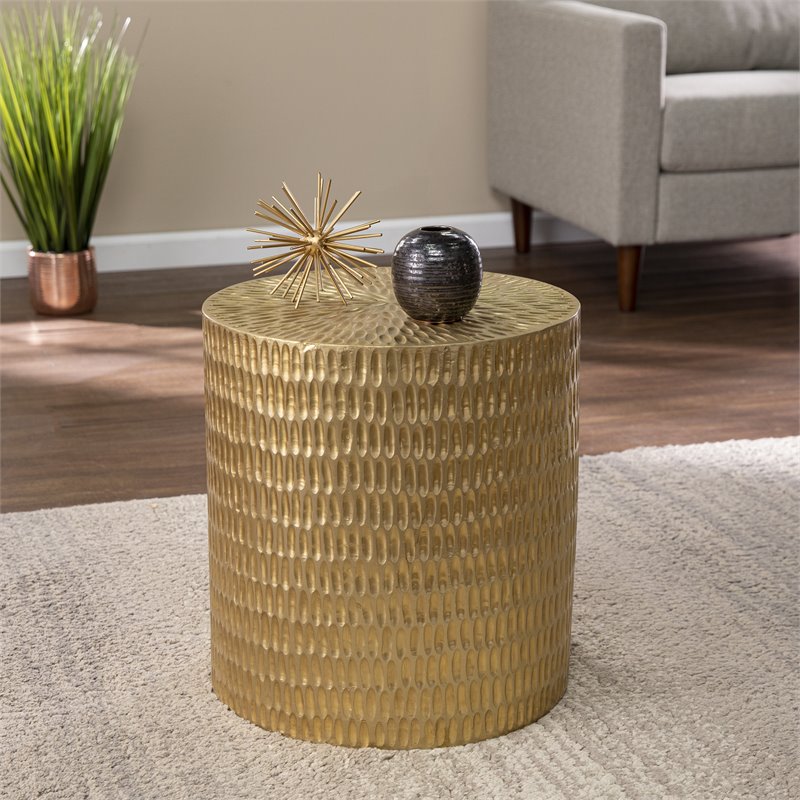 SEI Furniture Doylin Round End Table with Brass Cladding in Gold