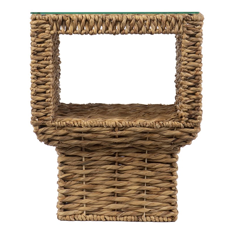SEI Furniture Pallston Woven Water Hyacinth Glass-Top End Table in Natural