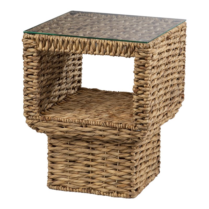 SEI Furniture Pallston Woven Water Hyacinth Glass-Top End Table in Natural