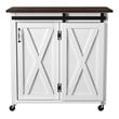 SEI Furniture Leshire Engineered Wood Barn-Door Kitchen Cart in Dark Brown/White