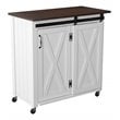 SEI Furniture Leshire Engineered Wood Barn-Door Kitchen Cart in Dark Brown/White