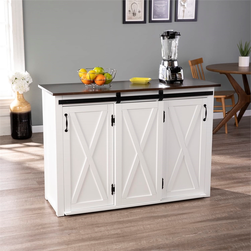 SEI Furniture Leshire Engineered Wood Barn-Door Kitchen Island Dark Brown/White