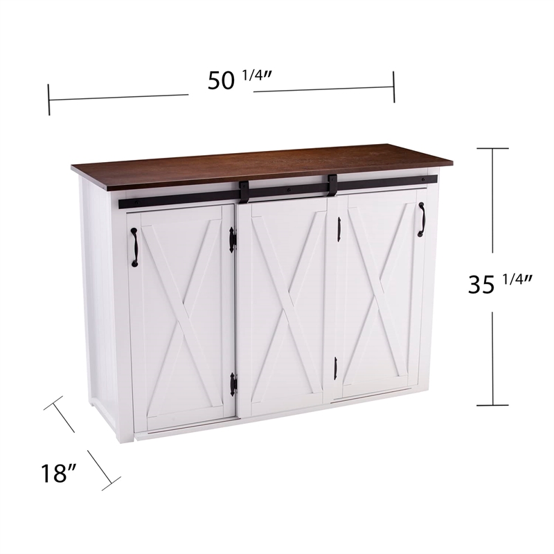 SEI Furniture Leshire Engineered Wood Barn-Door Kitchen Island Dark Brown/White