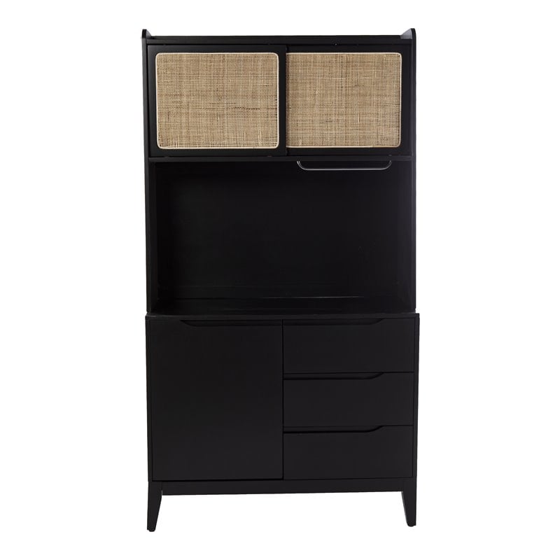 SEI Furniture Carondale Tall China Cabinet with Storage in Black/Natural