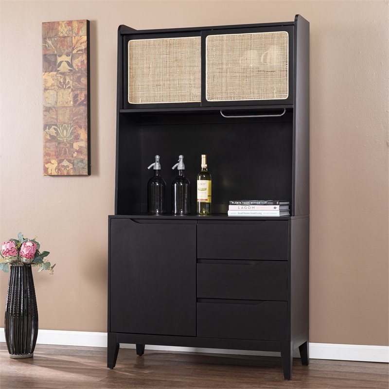 SEI Furniture Carondale Tall China Cabinet with Storage in Black/Natural