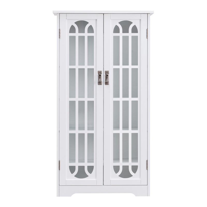 SEI Furniture Display Cabinet with Windowpane Glass Doors in White