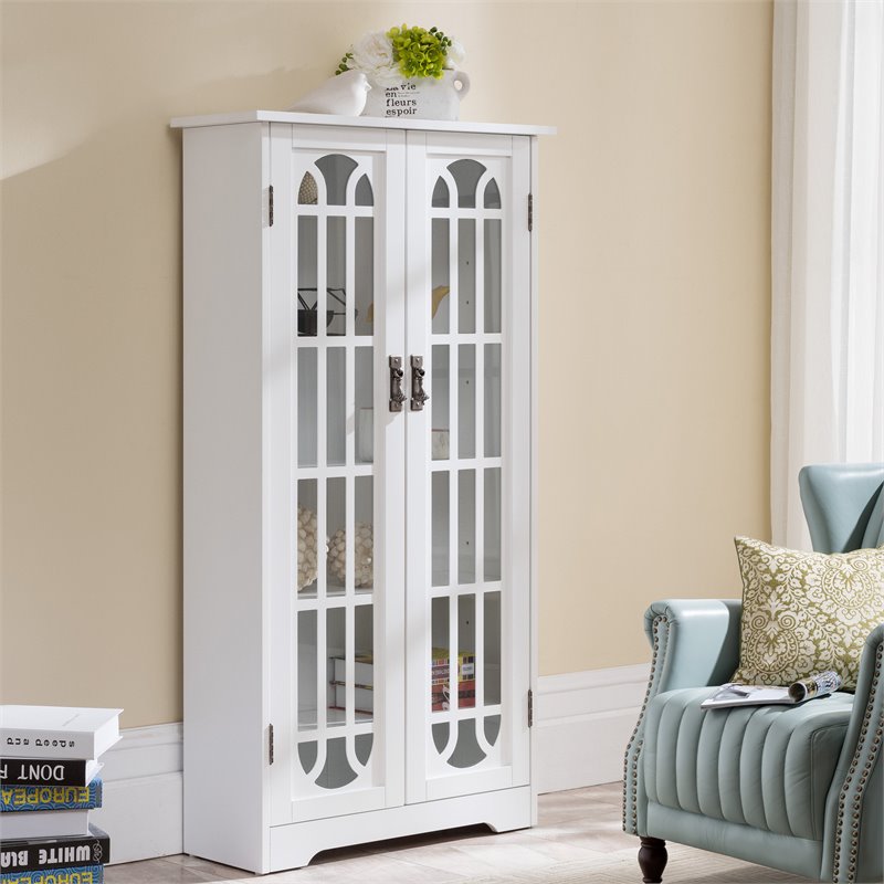 SEI Furniture Display Cabinet with Windowpane Glass Doors in White