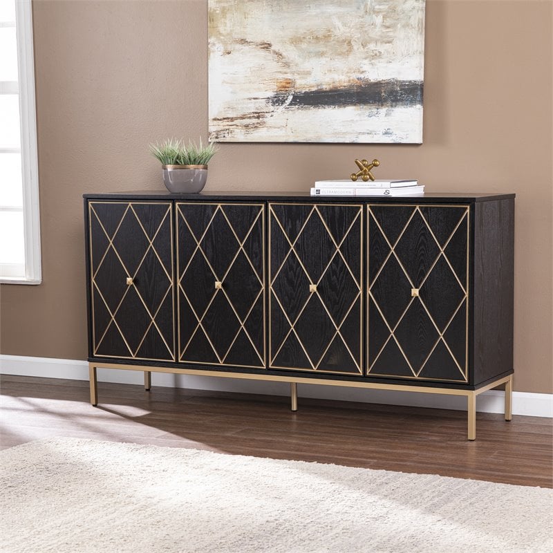 SEI Furniture Marradi Sideboard Cabinet with Storage in Black/Gold