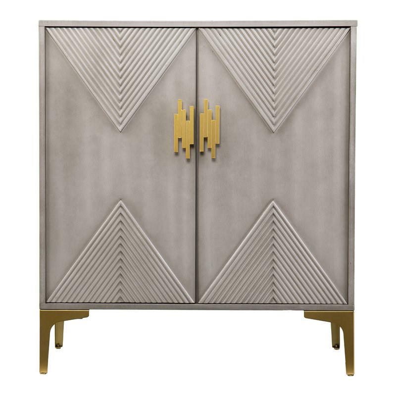 SEI Furniture Lantara Modern Storage Cabinet in Gray Washed/Gold