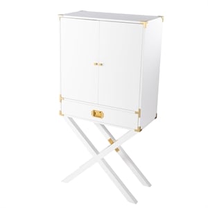 SEI Furniture Campaign Tall Bar Cabinet with Storage in White/Gold