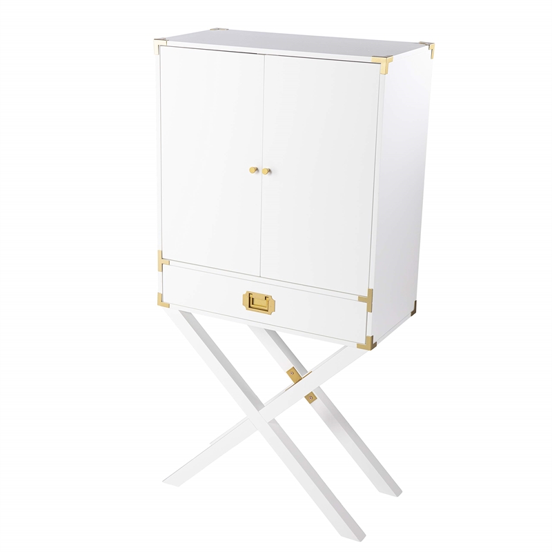 SEI Furniture Campaign Tall Bar Cabinet with Storage in White/Gold