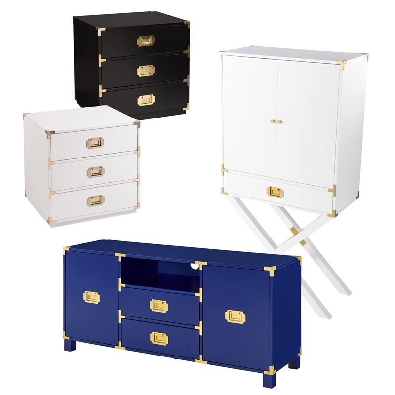 SEI Furniture Campaign Tall Bar Cabinet with Storage in White/Gold