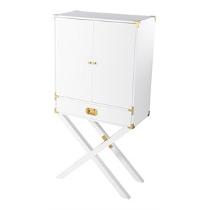 sei furniture campaign tall bar cabinet with storage in white/gold