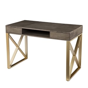SEI Furniture Bardmont Engineered Wood Two-Tone Desk with Storage in Gray/Gold