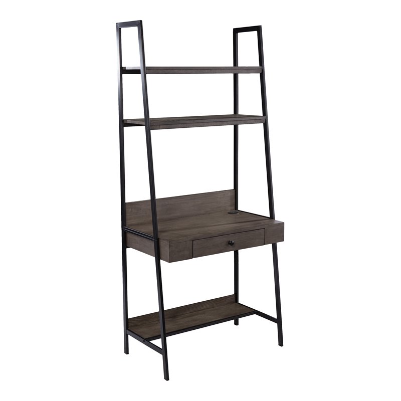 SEI Furniture Lizvan Ladder Desk with Storage in Gray/Brown/Black