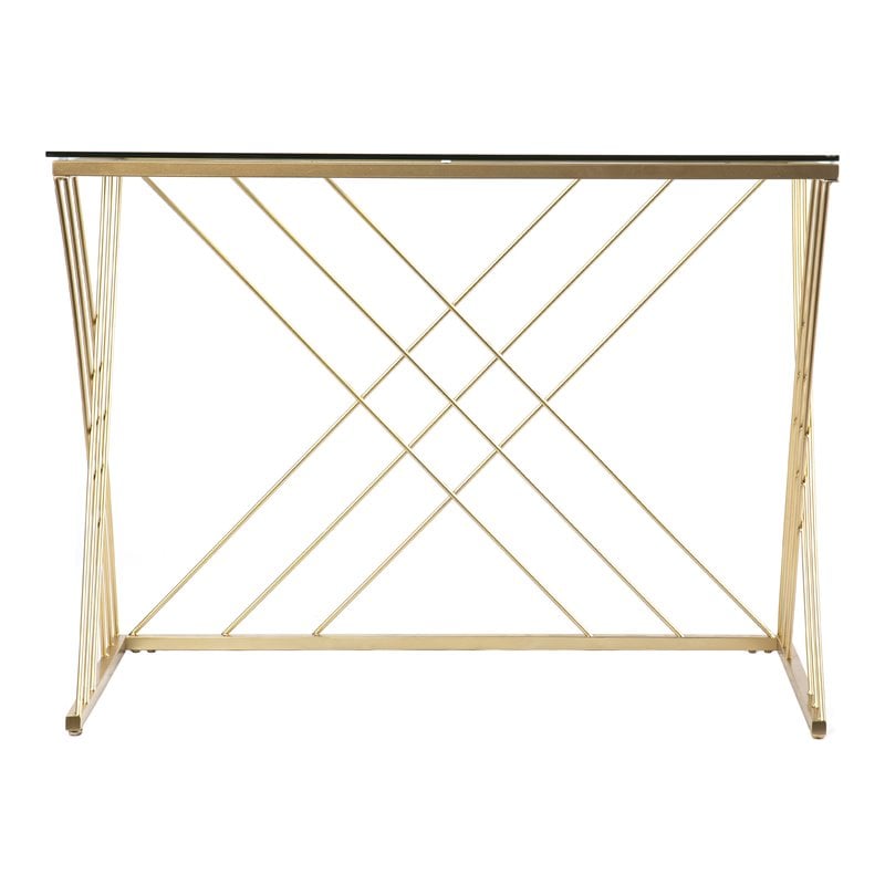 SEI Furniture Dezby Modern Tempered Metal and Glass-Top Desk in Gold