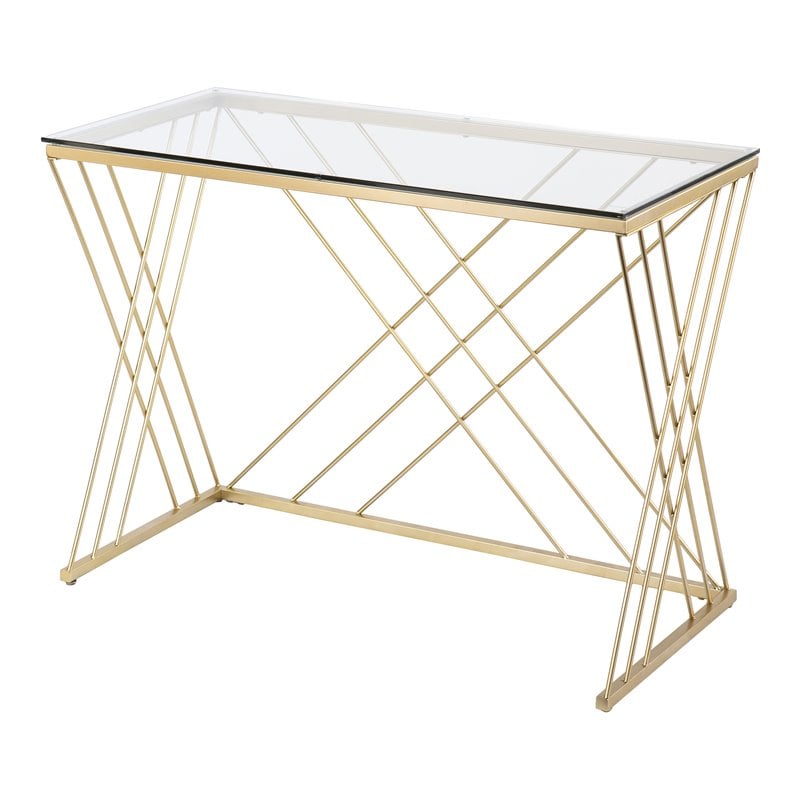 SEI Furniture Dezby Modern Tempered Metal and Glass-Top Desk in Gold