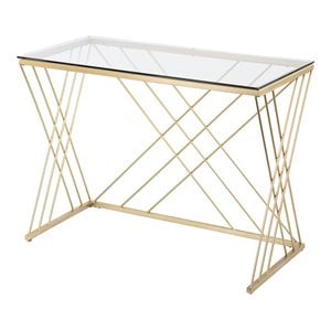 SEI Furniture Dezby Modern Tempered Metal and Glass-Top Desk in Gold