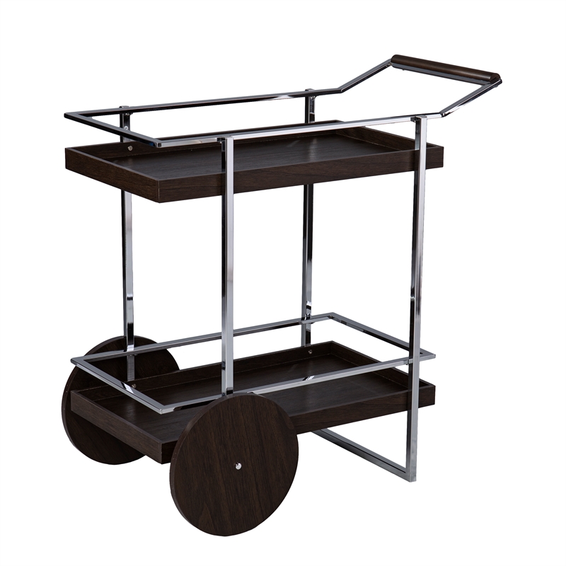 Southern Enterprises Dorben Wood and Iron Rolling Bar Cart in Brown