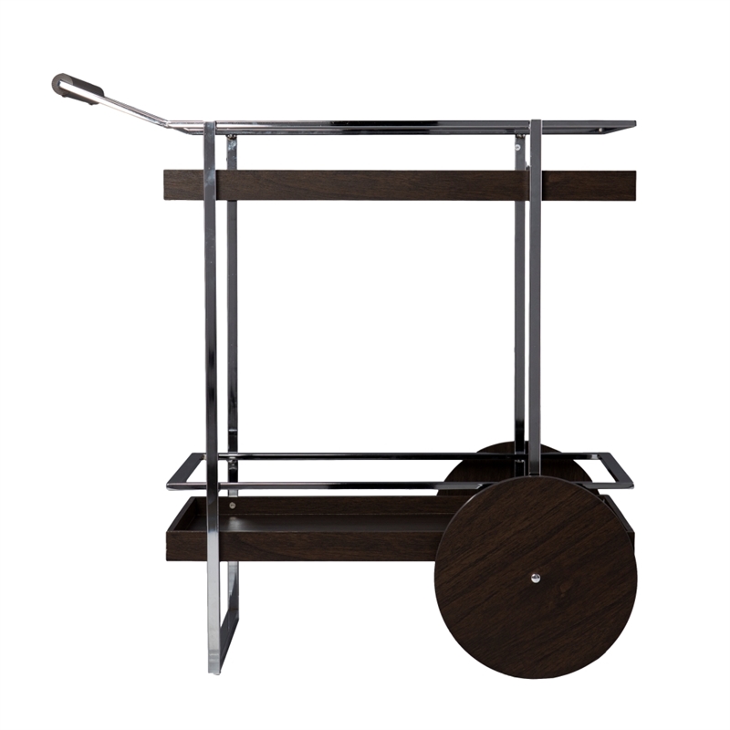 Southern Enterprises Dorben Wood and Iron Rolling Bar Cart in Brown