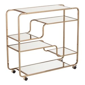 SEI Furniture Maylynn Art Deco Bar Cart in Mirrored Shelves/Champagne