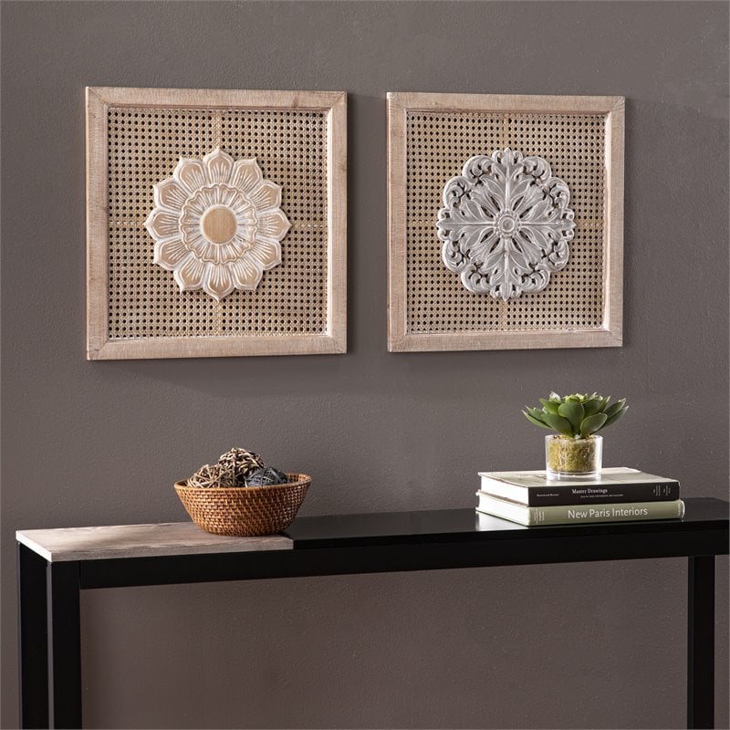 SEI Furniture Lamsting Wall Panels in Natural/Distressed White (Set of 2)