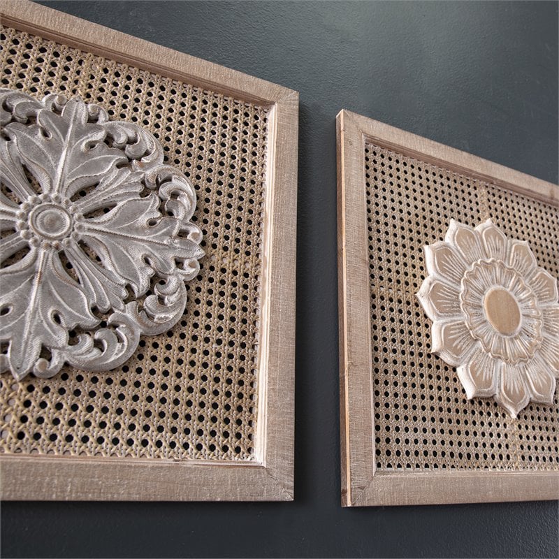 SEI Furniture Lamsting Wall Panels in Natural/Distressed White (Set of 2)