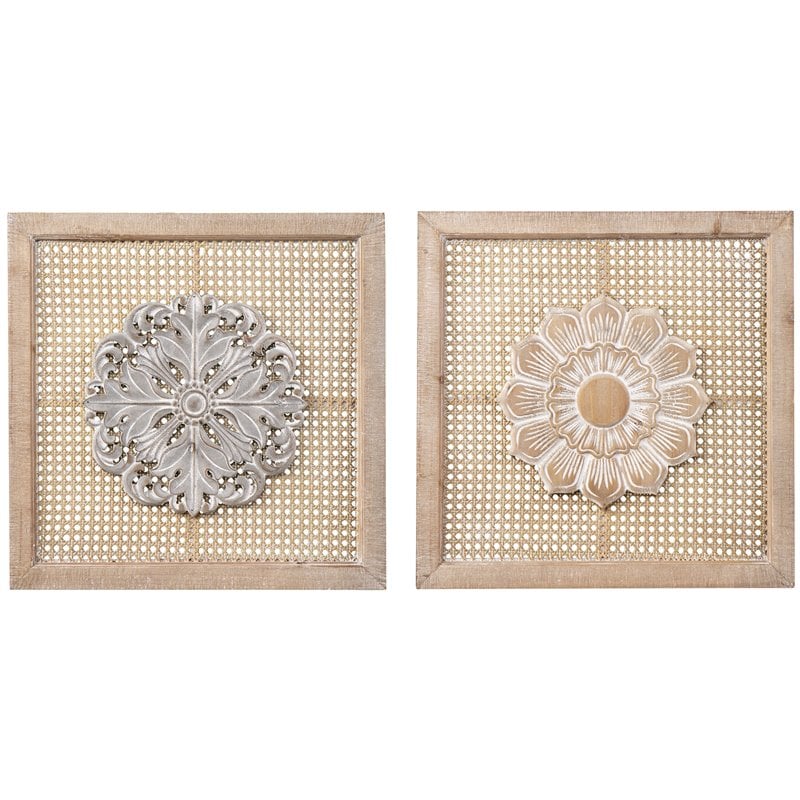 SEI Furniture Lamsting Wall Panels in Natural/Distressed White (Set of 2)