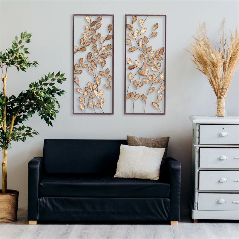 SEI Furniture Binet Metal Wall Decors in Dark Gold/Bronze (Set of 2)
