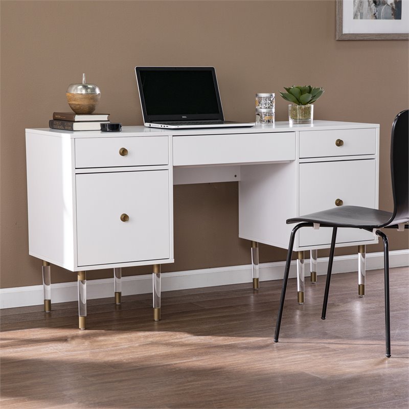 SEI Furniture Helston Modern Engineered Wood Writing Desk in White