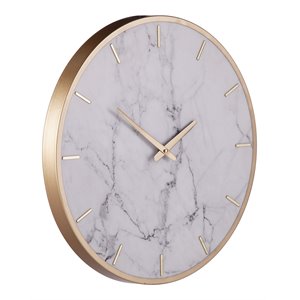 SEI Furniture Lenzienne Decorative Wall Clock in White/Gold/Gray Veining