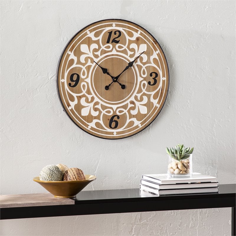 SEI Furniture Aprille Round Wall Clock in Natural/White/Black