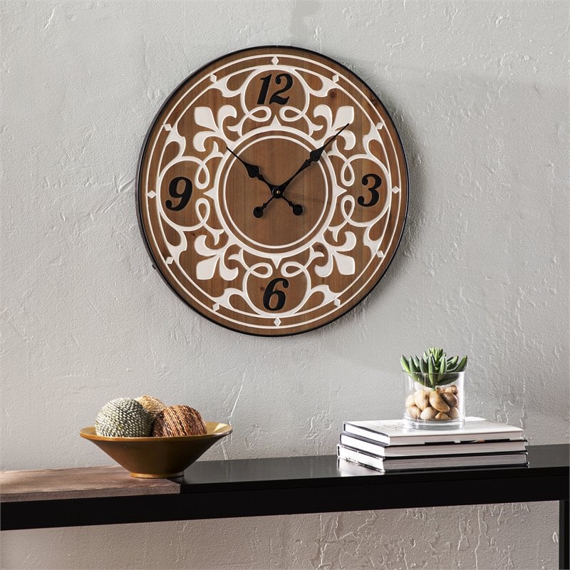 SEI Furniture Aprille Round Wall Clock in Natural/White/Black