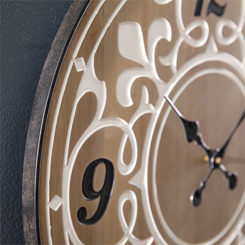 SEI Furniture Aprille Round Wall Clock in Natural/White/Black