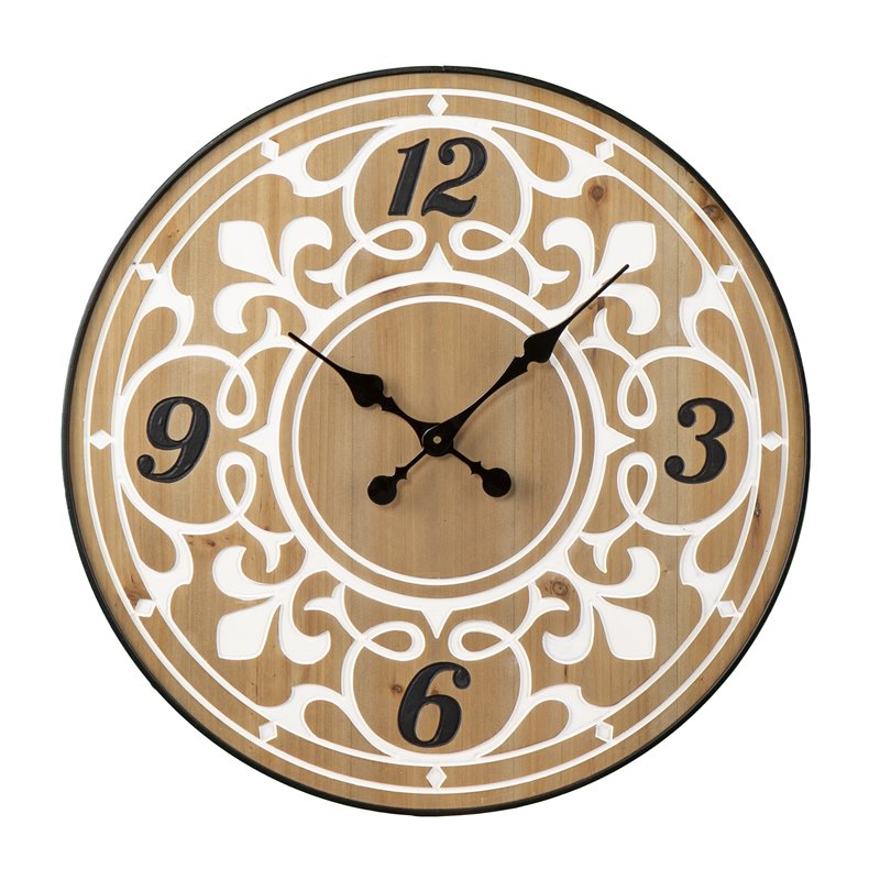 SEI Furniture Aprille Round Wall Clock in Natural/White/Black
