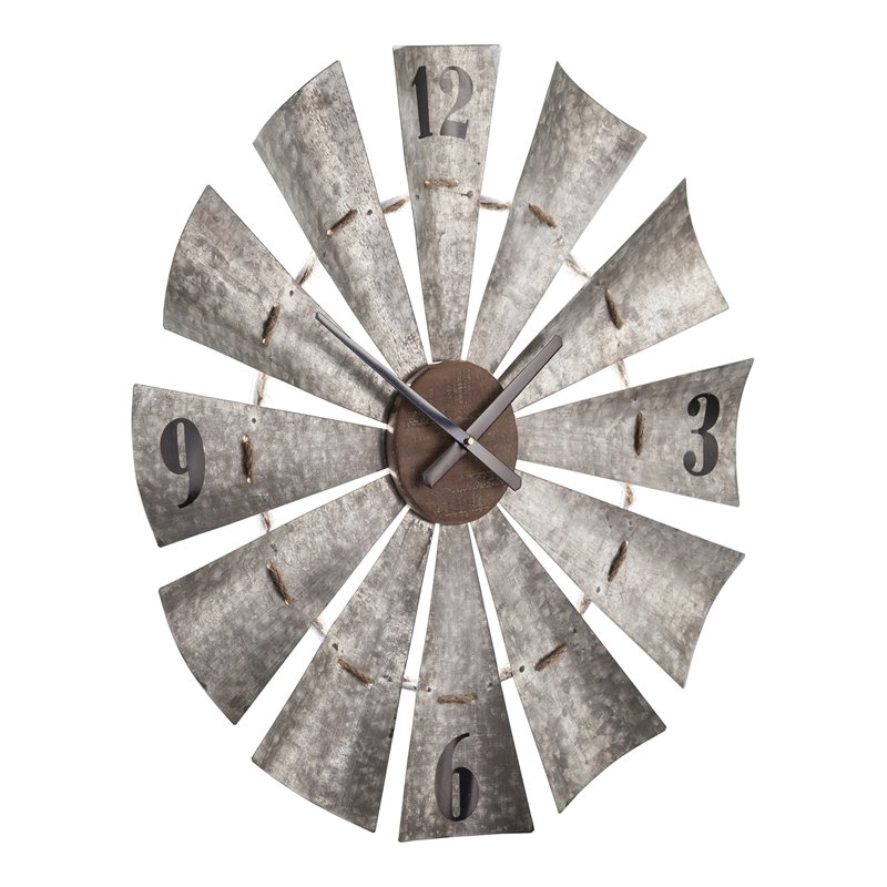 SEI Furniture Brevan Oversized Windmill Wall Clock in Galvanized