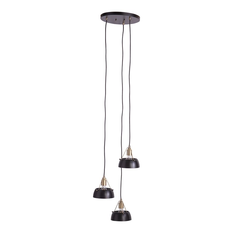 SEI Furniture Renmarco 3-Light Cluster Pendant in Black/Antique Brass